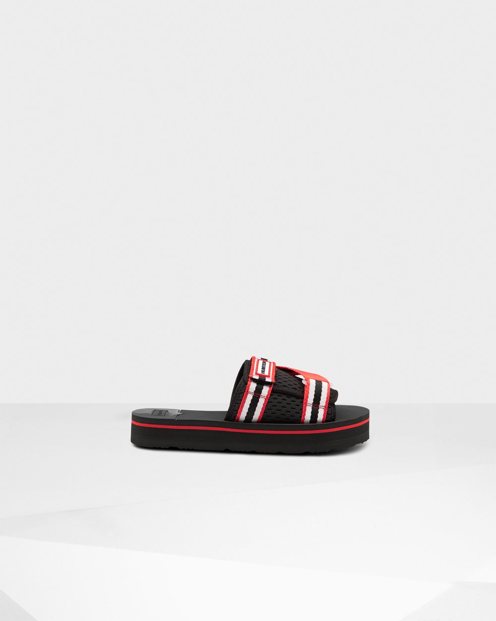 Chinelos Hunter Feminina Pretas/Branco/Vermelhas - Original Flatform Beach - 54SXPBQJY